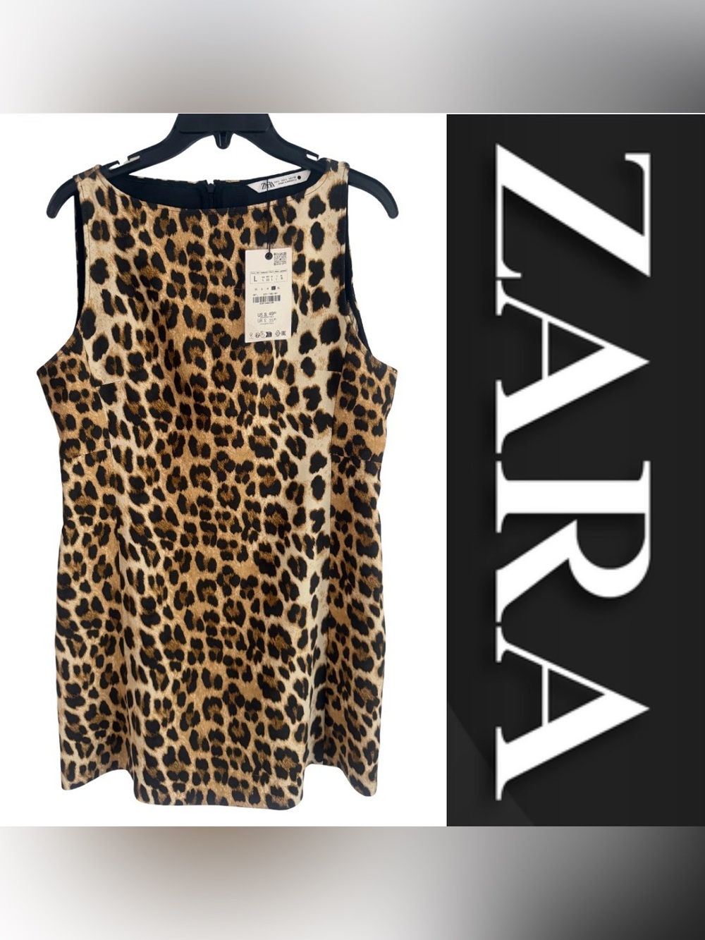 Zara Tan and Black Leopard Print Sleeveless Mini Dress